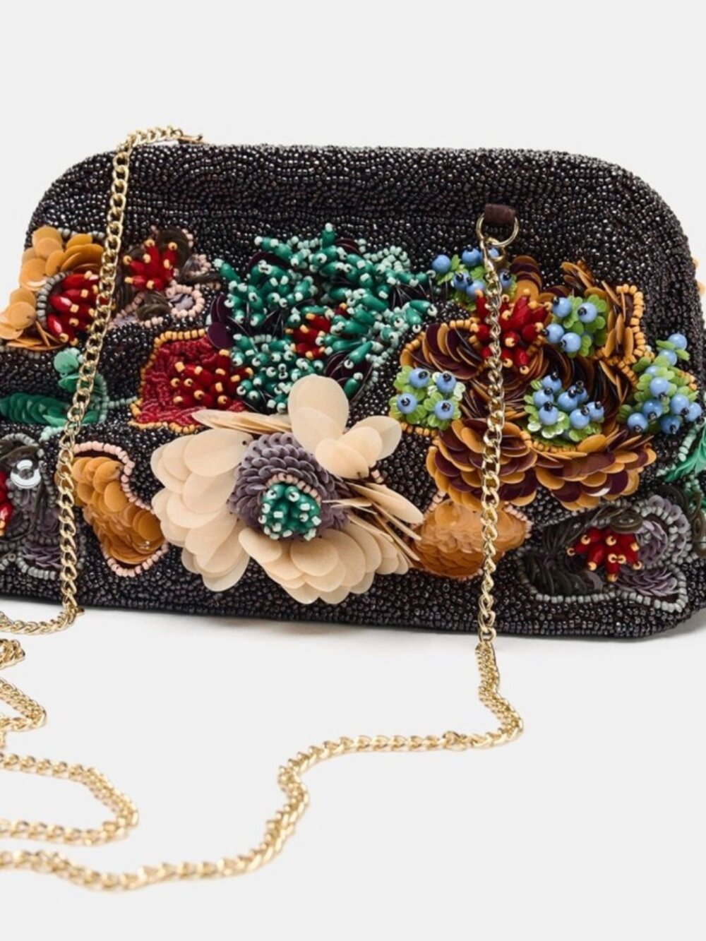 Zara women Floral Beaded embroidered Clutch NWT 3D Sequin Embroidery Multi Cross